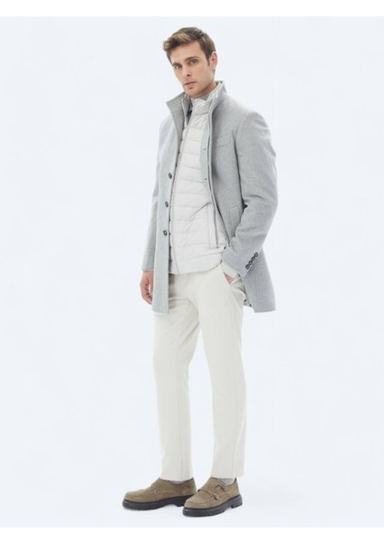 Gri Regular Fit Dik Yaka Klasik Dokuma Palto