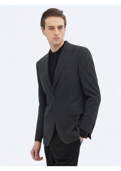 Antrasit Desenli Modern Fit Çevre Dostu Ceket