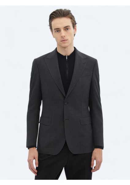 Antrasit Desenli Modern Fit Çevre Dostu Ceket