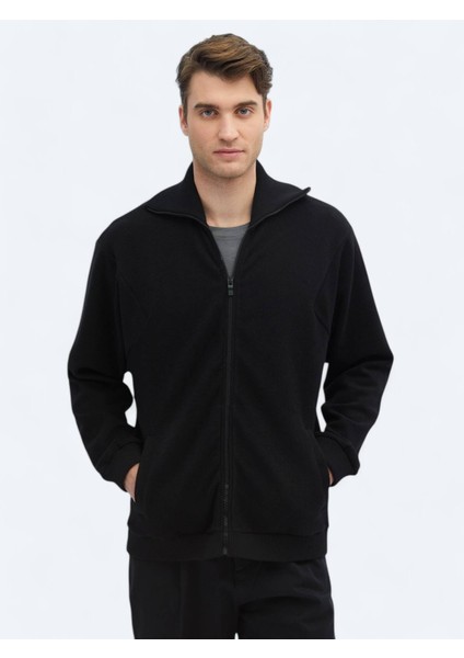 Siyah Dik Yaka Sweatshırt