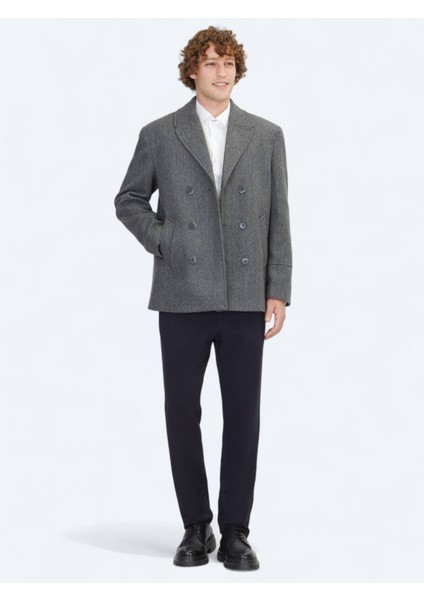 Koyu Gri Örme Kruvaze Kaban modelleri