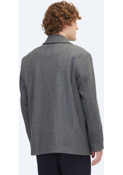 Koyu Gri Örme Kruvaze Kaban