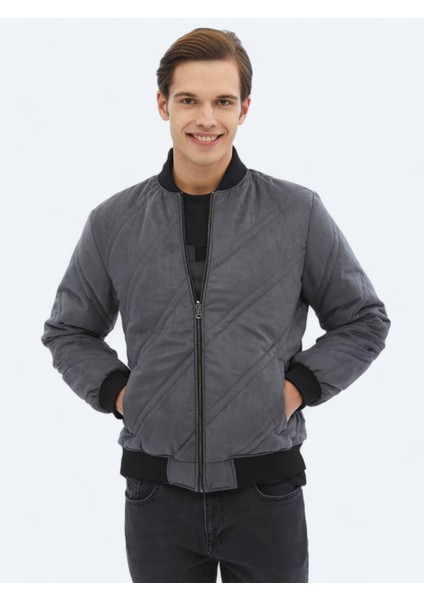 Antrasit Regular Fit Dik Yaka Casual Dokuma Mont