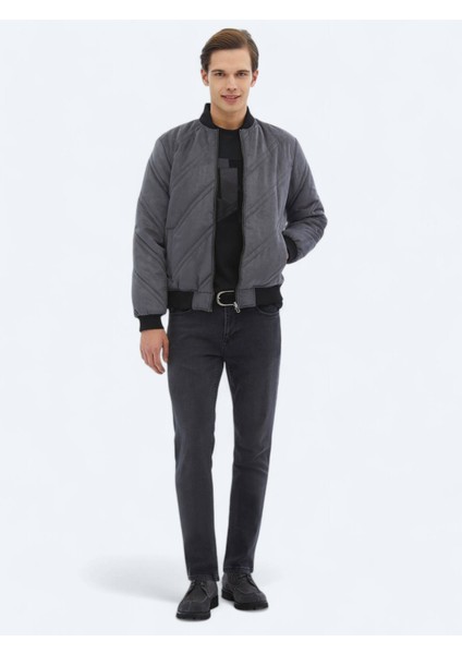 Antrasit Regular Fit Dik Yaka Casual Dokuma Mont