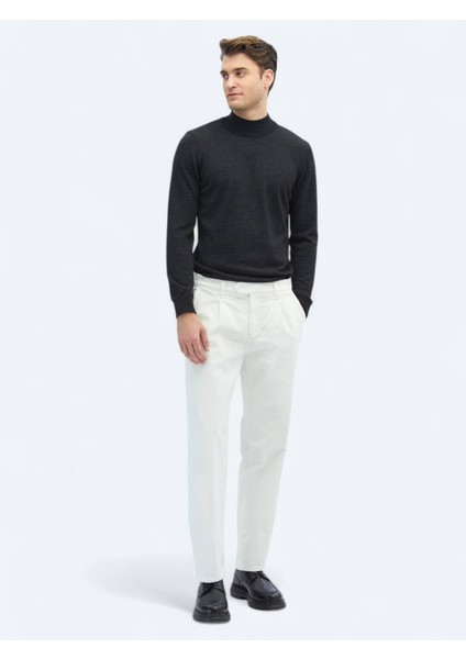 Ekru Dokuma Loose Fit Kadife Casual Pamuk Karışımlı Pantolon