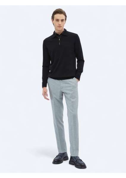 Siyah Polo Yaka Düz Örgü Triko Kazak