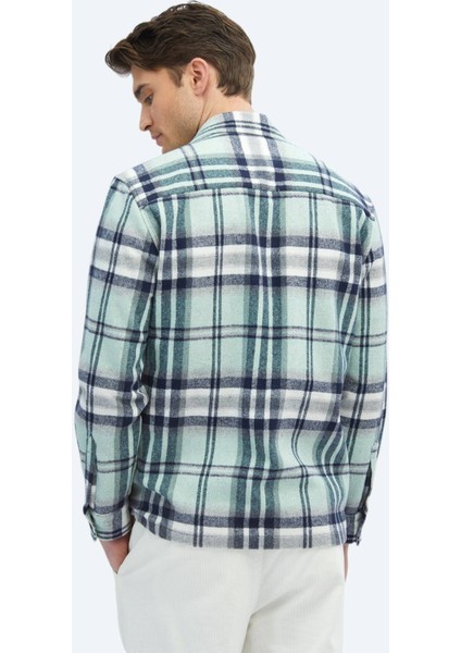 Mint Kareli Regular Fit Dokuma Yün Karışımlı Overshırt