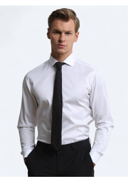 Beyaz Düz Regular Fit Dokuma Klasik %100 Pamuk Gömlek indirimleri