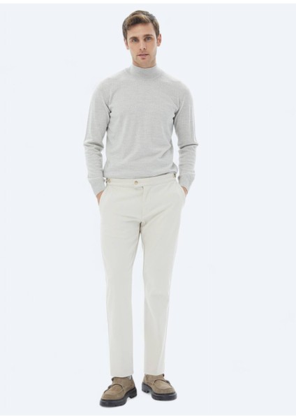 Açık Gri Yarım Balıkçı Yaka Düz Örgü Yün Karışımlı Triko Kazak