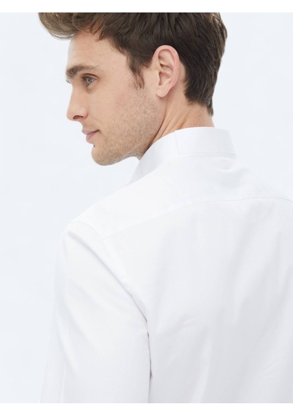 Beyaz Düz Slim Fit Duble Manşet Ata Yaka Smokin Gömlek