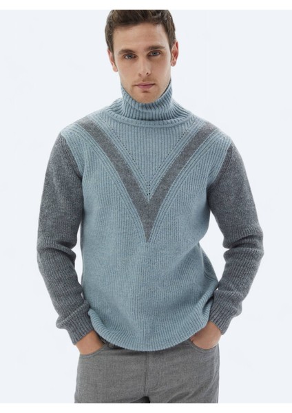 Mint Tam Balıkçı Yaka Desenli Yün Karışımlı Triko Kazak indirimleri