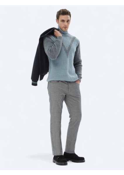 Mint Tam Balıkçı Yaka Desenli Yün Karışımlı Triko Kazak