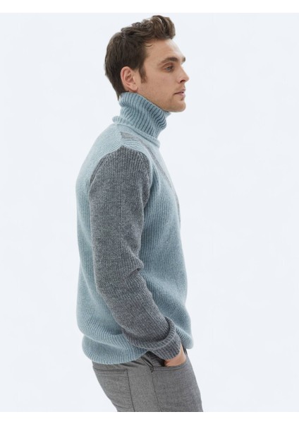 Mint Tam Balıkçı Yaka Desenli Yün Karışımlı Triko Kazak