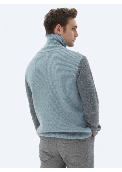 Mint Tam Balıkçı Yaka Desenli Yün Karışımlı Triko Kazak