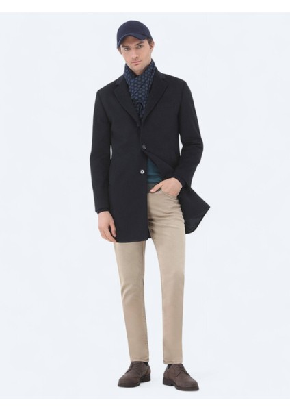 Lacivert Regular Fit Kelebek Yaka Klasik Dokuma Palto