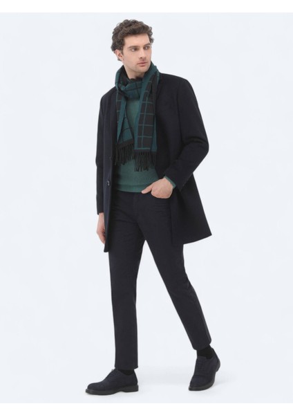 Lacivert Regular Fit Kelebek Yaka Klasik Dokuma Palto