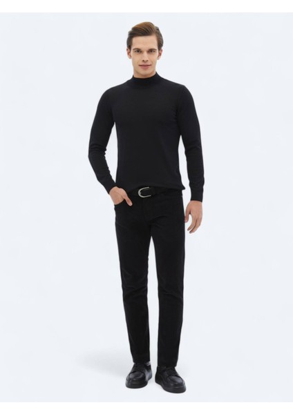 Siyah Dokuma Slim Fit Kadife Casual Pamuk Karışımlı Pantolon