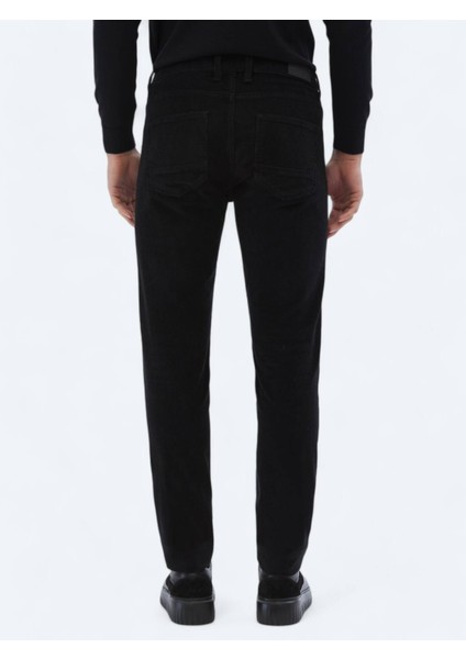 Siyah Dokuma Slim Fit Kadife Casual Pamuk Karışımlı Pantolon