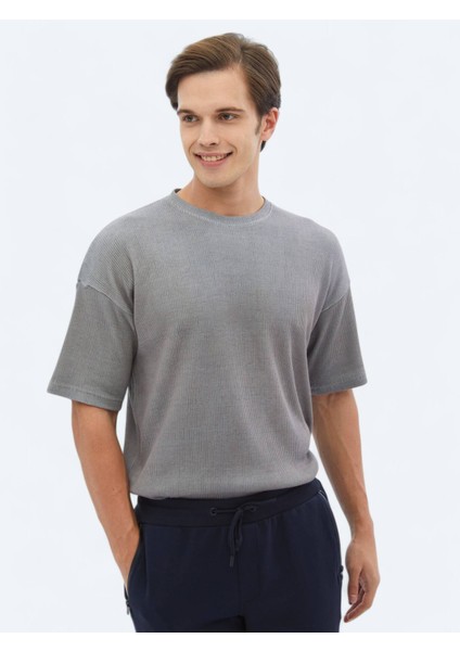 Siyah Baskılı Bisiklet Yaka Pamuk Karışımlı T-Shirt