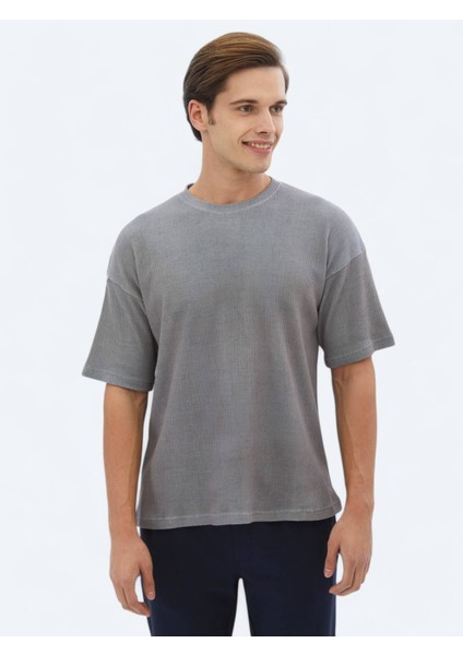 Siyah Baskılı Bisiklet Yaka Pamuk Karışımlı T-Shirt