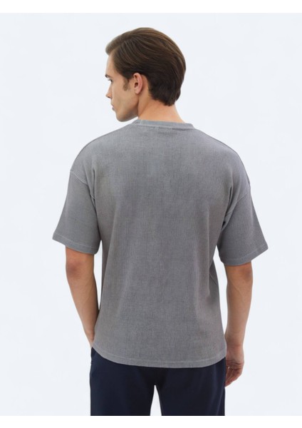 Siyah Baskılı Bisiklet Yaka Pamuk Karışımlı T-Shirt