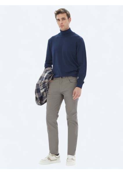 İndigo Tam Balıkçı Yaka Düz Örgü Yün Karışımlı Triko Kazak