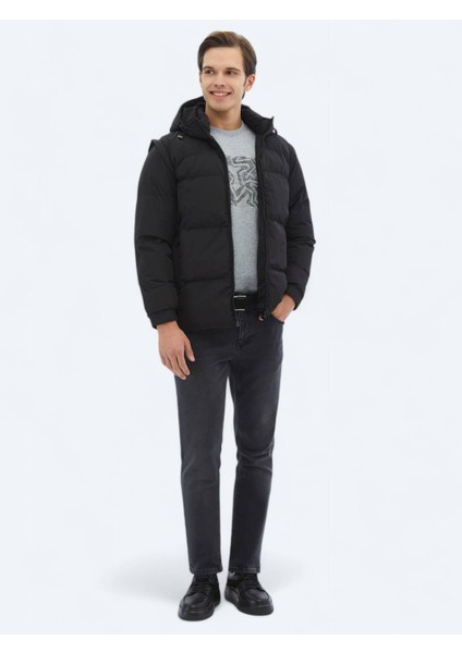 Siyah Regular Fit Casual Dokuma Mont