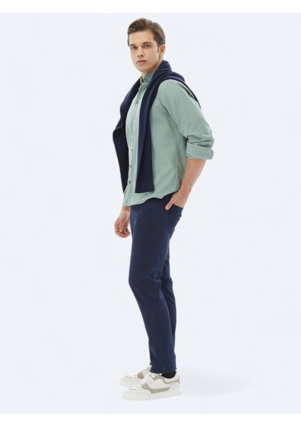Mint Fitilli Regular Fit Dokuma Kadife Casual %100 Pamuk Gömlek