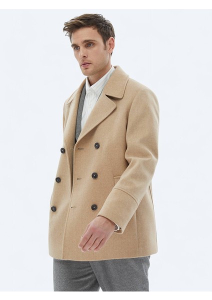 Deve Tüyü Örme Kruvaze Kaban