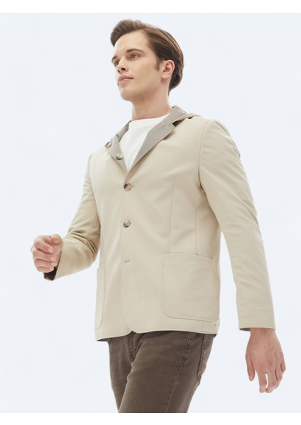 Bej Regular Fit Kapüşonlu Casual Örme Mont
