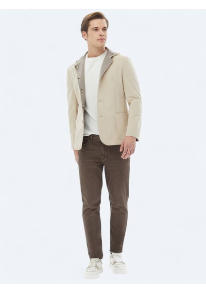 Bej Regular Fit Kapüşonlu Casual Örme Mont