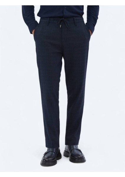 Lacivert Desenli Dokuma Jogging Fit Casual Pantolon