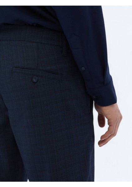 Lacivert Desenli Dokuma Jogging Fit Casual Pantolon