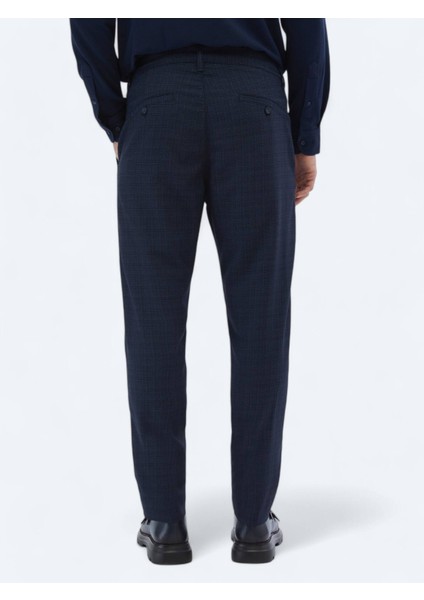 Lacivert Desenli Dokuma Jogging Fit Casual Pantolon