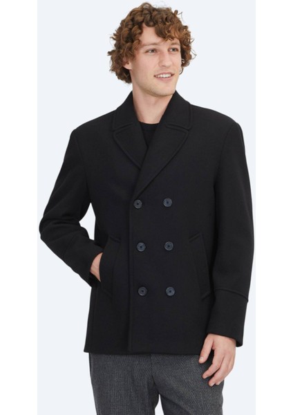 Siyah Regular Fit Kruvaze Yaka Casual Örme Kaban fiyatları