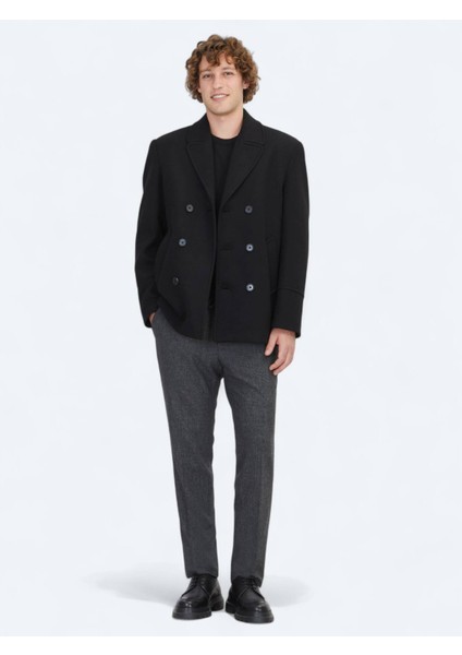 Siyah Regular Fit Kruvaze Yaka Casual Örme Kaban modelleri