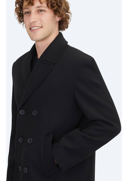 Siyah Regular Fit Kruvaze Yaka Casual Örme Kaban fırsatları