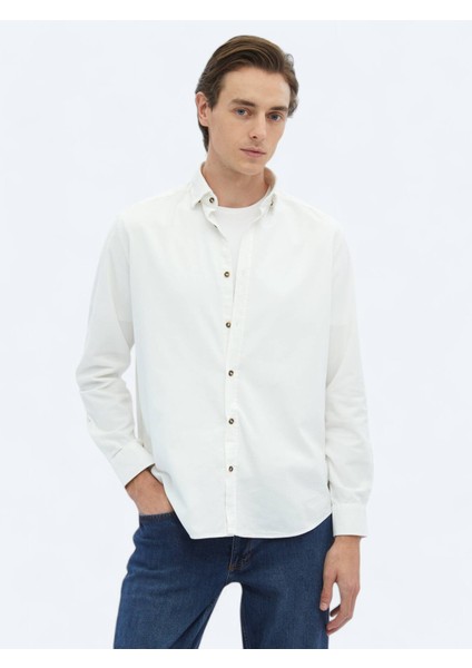 Beyaz Fitilli Regular Fit Dokuma Kadife Casual %100 Pamuk Gömlek