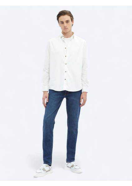 Beyaz Fitilli Regular Fit Dokuma Kadife Casual %100 Pamuk Gömlek
