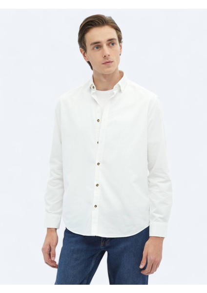 Beyaz Fitilli Regular Fit Dokuma Kadife Casual %100 Pamuk Gömlek