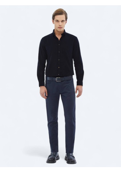 Lacivert Fitilli Regular Fit Dokuma Kadife Casual %100 Pamuk Gömlek