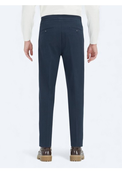 Lacivert Dokuma Carrot Fit Casual Pamuk Karışımlı Pantolon
