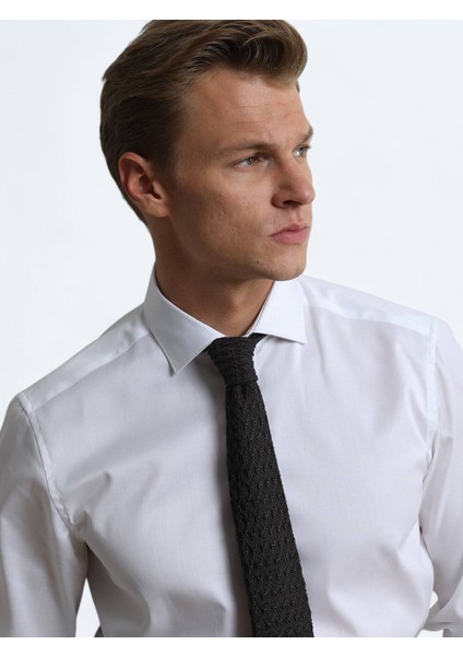 Beyaz Düz Regular Fit Dokuma Klasik %100 Pamuk Gömlek