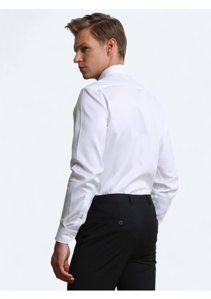 Beyaz Düz Regular Fit Dokuma Klasik %100 Pamuk Gömlek