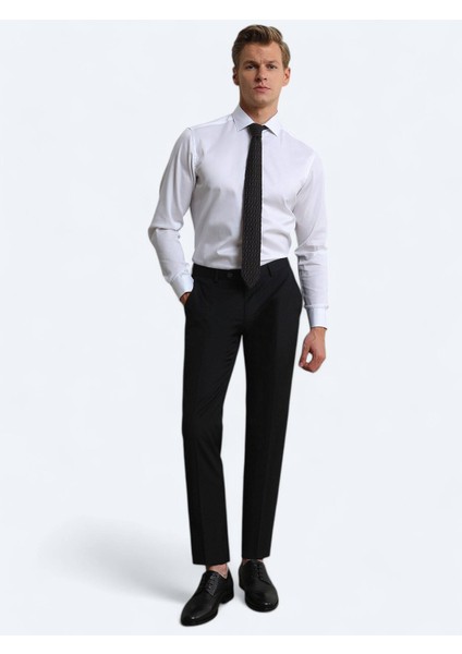 Beyaz Düz Regular Fit Dokuma Klasik %100 Pamuk Gömlek