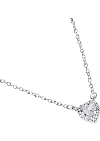 Kadın Etrafı Taş Çevrili Kalp Model Gümüş Kolye