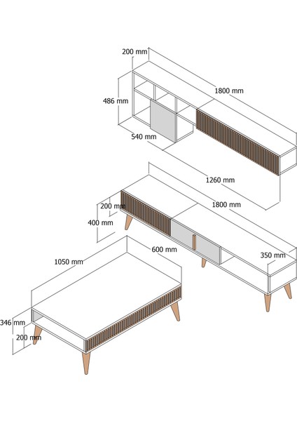 Variant Milan Tv Ünitesi ve Orta Sehpa Takımı - Ceviz / Traverten Mermer indirimleri