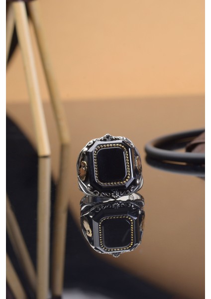 Siyah Zirkon Taşlı Kartal Motifli 925 Ayar Gümüş Erkek Yüzük