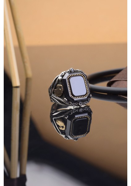 Siyah Zirkon Taşlı Kartal Motifli 925 Ayar Gümüş Erkek Yüzük fiyatları