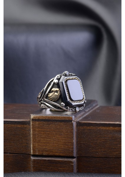 Siyah Zirkon Taşlı Kartal Motifli 925 Ayar Gümüş Erkek Yüzük fırsatları